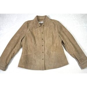 Coldwater Creek Leather Jacket Large Khaki Minimalist Neutral Equestrian Cowgirl